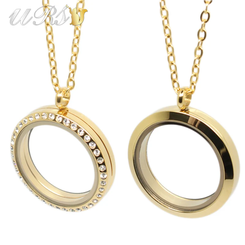 

20mm/25mm/30mm/35mm magnetic closure gold czech crystals 316L stainless steel living memory locket pendant with necklace
