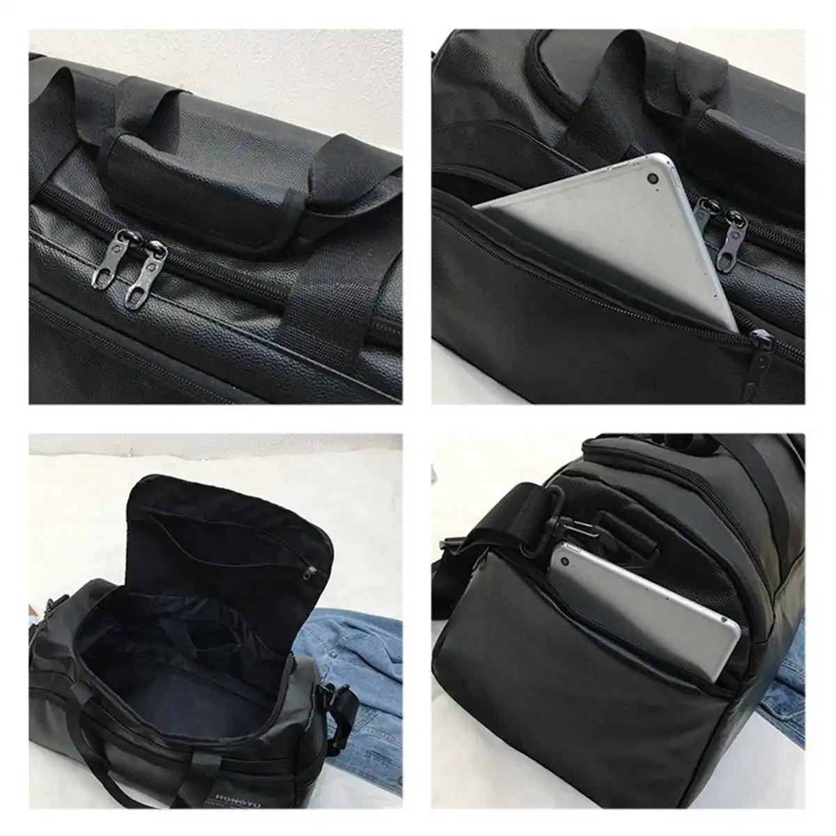 Черная Дорожная сумка из искусственной кожи для мужчин и женщин большая Вместительная дорожная сумка простая багажная сумка Водонепроницаемые чемоданы спортивные сумки