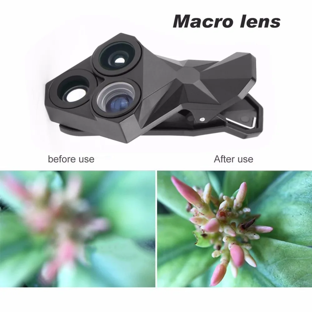 

Triangle 3 In 1 Clip On Cell Phone Camera Lens Fish Lens 0.65X Wide Angle 20X Macro Len Universal For Mobile Phone HD Lens Kit