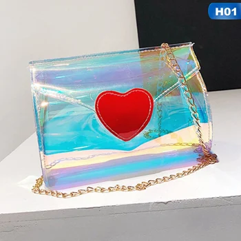 

Hot Women Laser Transparent Shoulder Bag Fashion Red Love Heart Candy Messenger Bags Cute Women Handbag Mobile Phone Bag