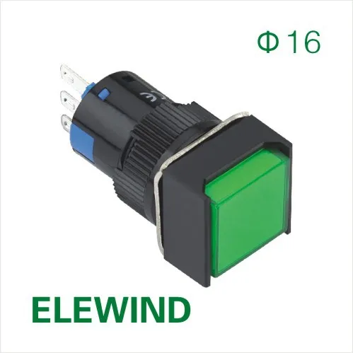 

ELEWIND 16mm square illuminated momentary push button switch (PB161F-11/G/12V)