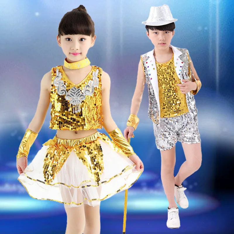 Girl boy Kids Jazz dance Outfit Clothing Children Boy Sequin Hip Hop