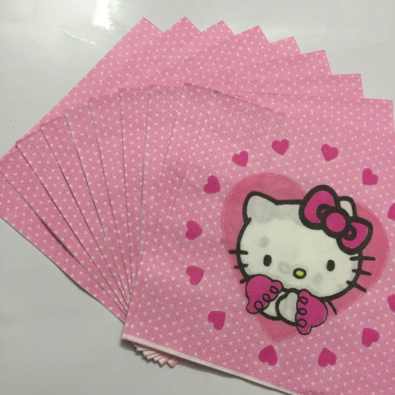 20 шт. hello kitty розовый мультфильм тема красочные бумажные салфетки День Рождения