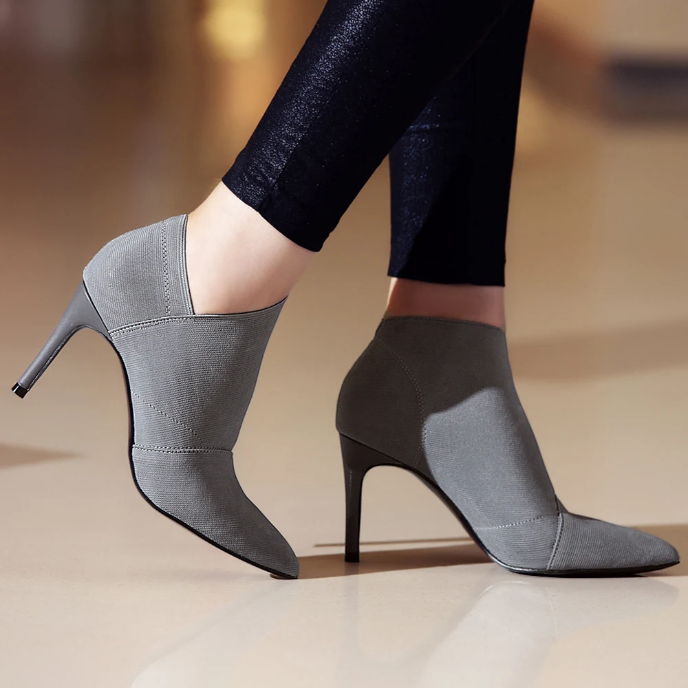 New Women Shoes Slip On Retro High Heel Ankle Boot Elegant Cusp England Casual Short Boots