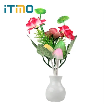 

US Plug Light Sensor Home Bedroom Decoration Romantic LED Night Light Lamp Changable Mushroom Flower Plant