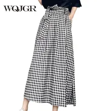WQJGR модная юбка с высокой талией Женская хлопковая черная и белая клетчатая длинная юбка