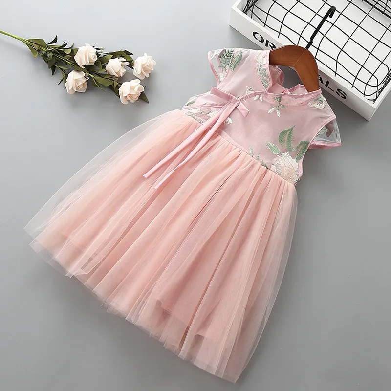 

3-7 year High quality girl dress 2019 new summer Chinese style bow flower kid children girl clothing party formal princess dress