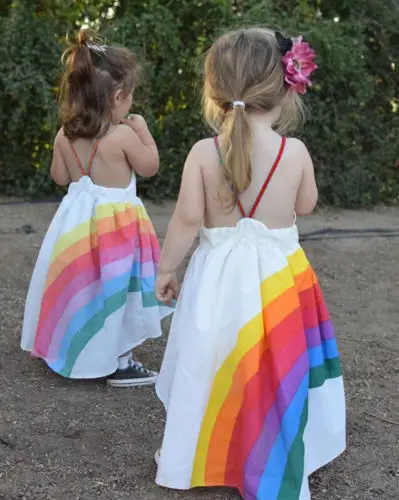 2018 Summer Brand New Princess Dress Kid Baby Girls Party Pageant Cute Sleeveless Backless Strap Rainbow Beach Tutu Dresses 1-6T