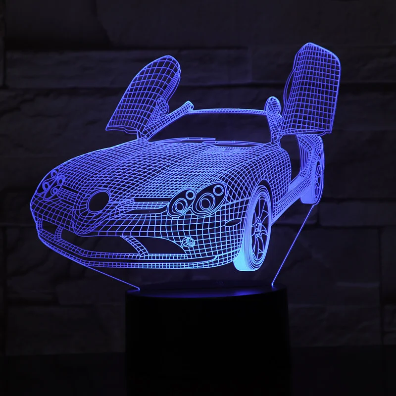 По форме спортивного автомобиля 3D ночник 7 цветов Изменение светодиодный ночник USB Умный дом украшение Новинка лампа Индукционная настольная лампа