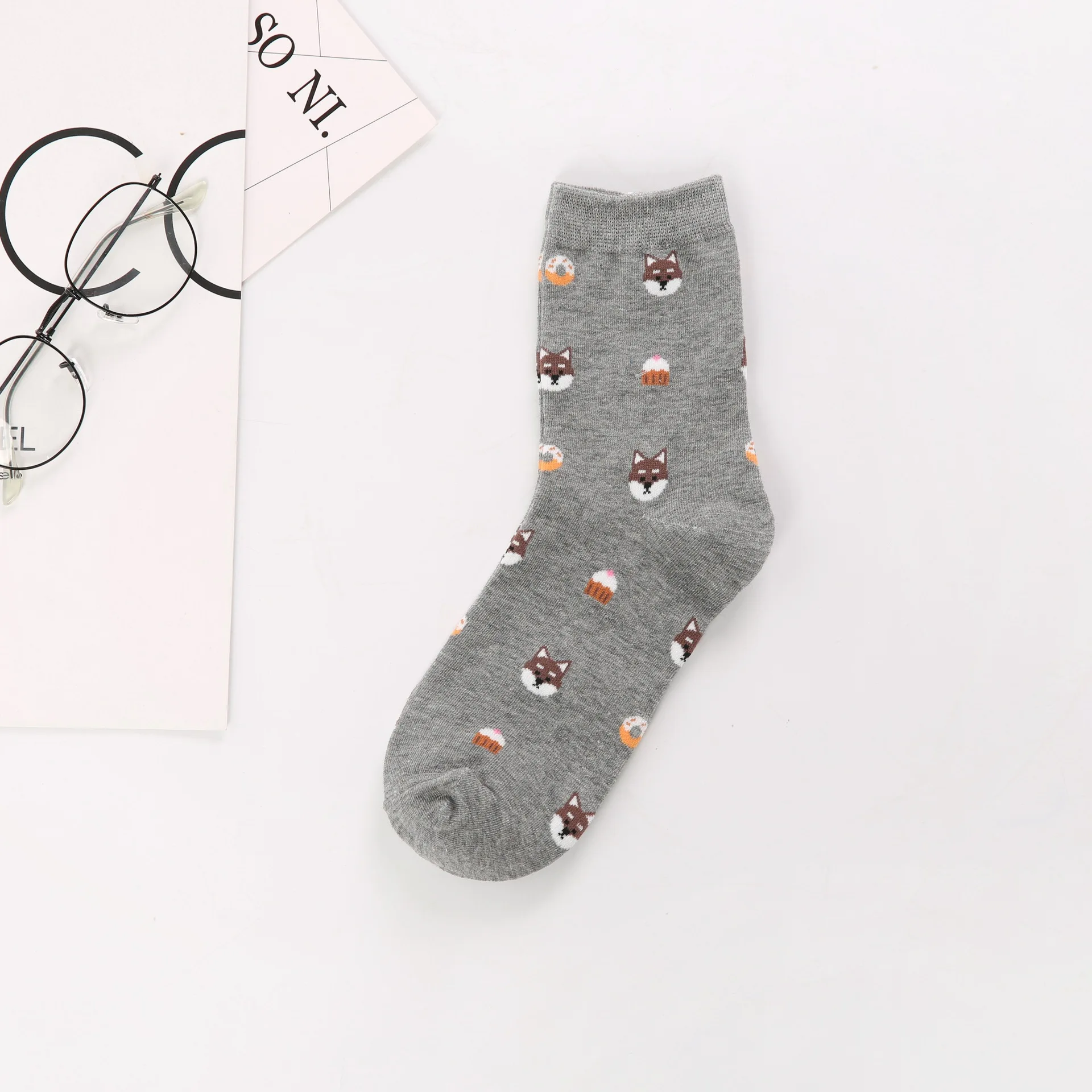 Милые мягкие носки для женщин, для девочек, милые Повседневные Носки с рисунком животных, милые носки - Цвет: gray