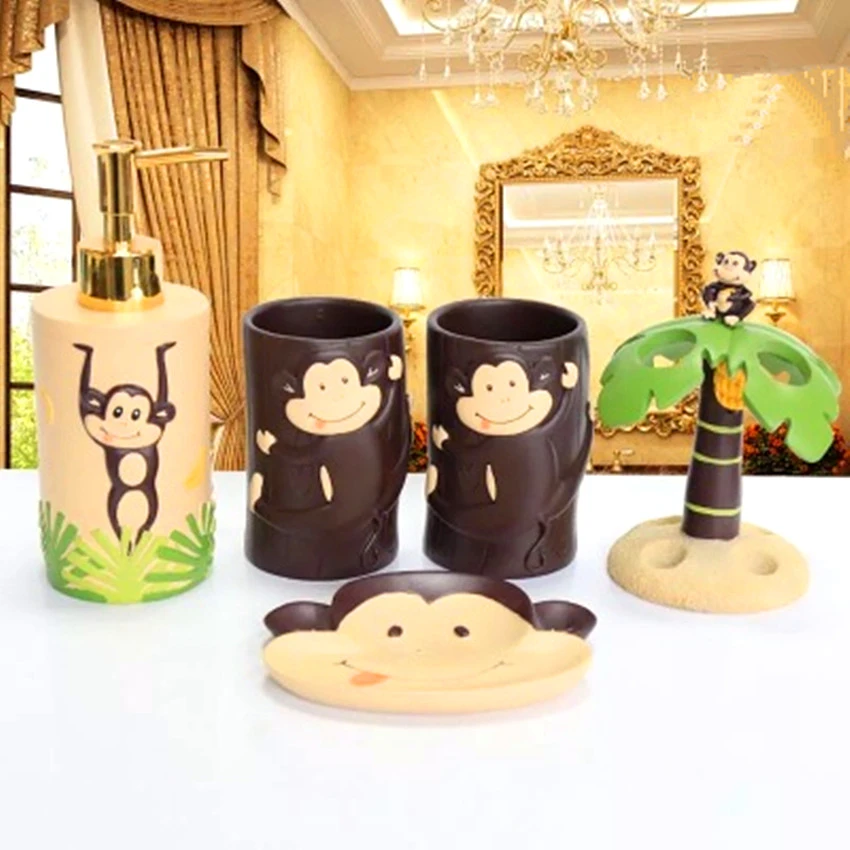 Lovely Home Decor Child S Room Decoration Naughty Monkey Bathroom Accessories Set 5 Pieces Set Personalized Gift Set Bath Set Bath Set Bathroom Accessories Setaccessories Bathroom Set Aliexpress