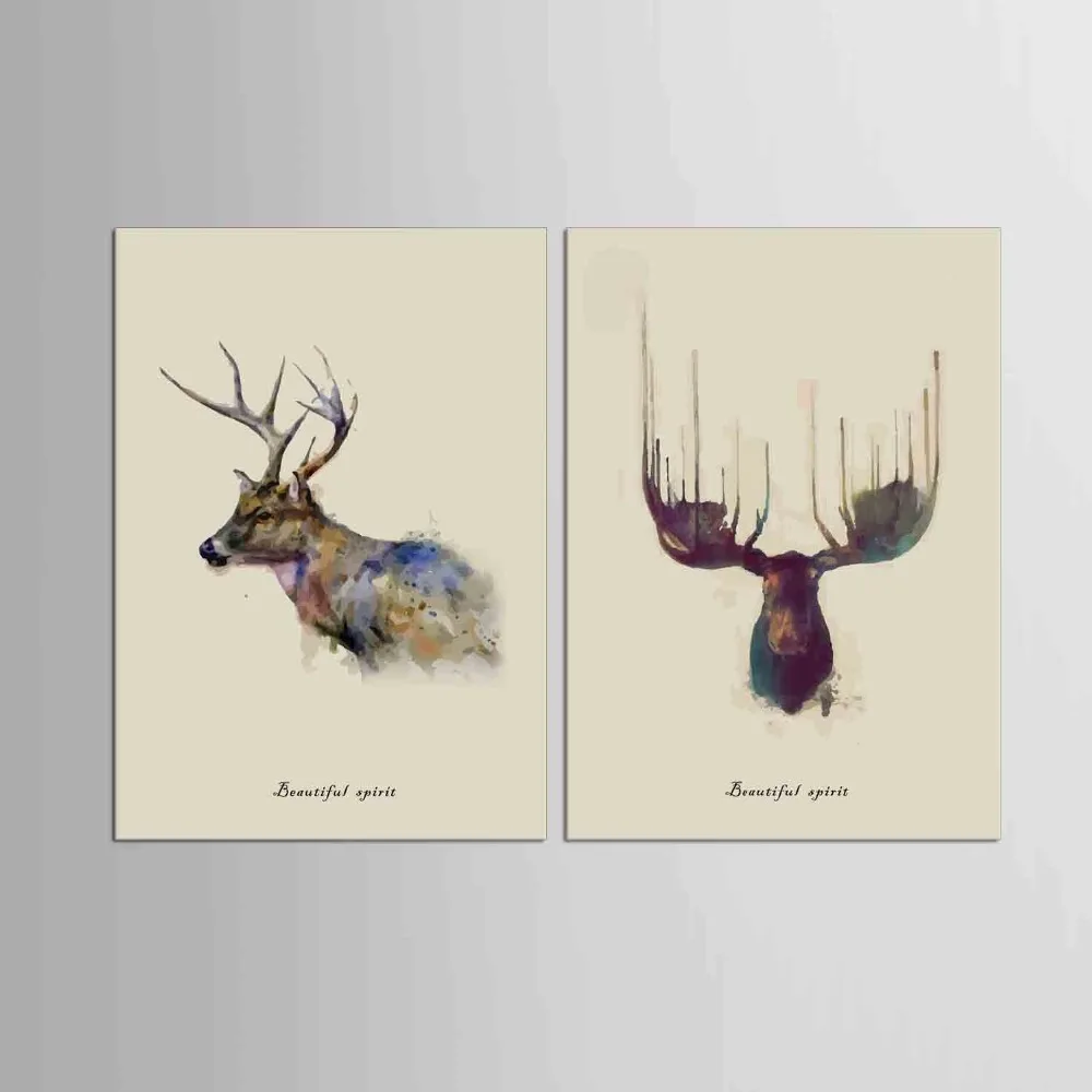 

2 Panel New Design Art Deer Head Painting Canvas Print Europe Wall Picture Elk Home Decor