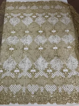 

Newest Jolin-62519 african sequins tulle mesh fabric sparkly glued glitter sequins lace fabric