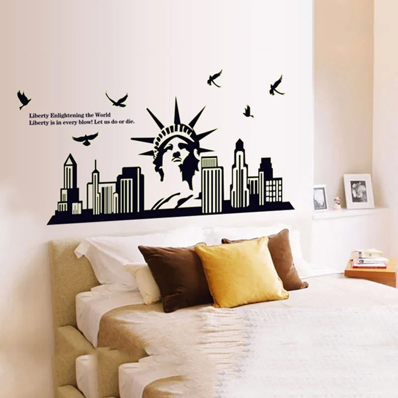 3d diy vinyl birds sticker name statue of liberty luminous wall