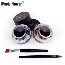 Music Flower 2 шт. набор для макияжа глаз Черная гелевая подводка для глаз+ коричневая подводка для глаз гель-крем с кистью 2 в 1 водостойкий лайнер набор косметики