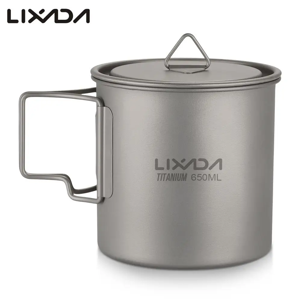

Lixada Ultralight Titanium Cup Outdoor Portable Camping Picnic Water Cup Mug with Foldable Handle 300ml / 350ml / 550ml / 650ml