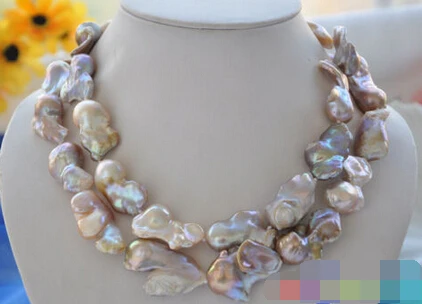 

HOT 001736 NAUTRAL 2Strands LAVENDER BAROQUE KESHI REBORN PEARL NECKLACE