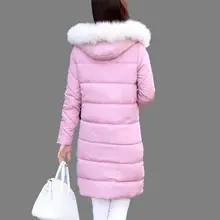2016 Fashion Winter Elegant Women Thicken Cotton Down Jacket Hooded Fur collar Pure color Loose Big yards Medium long Coat G0481
