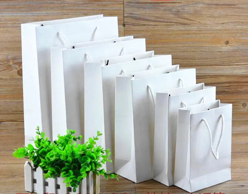 

Small white Shopping bag 12*6*10cm Kraft paper bag packing for clothes/shoes/wigs/cosmetics 75pcs