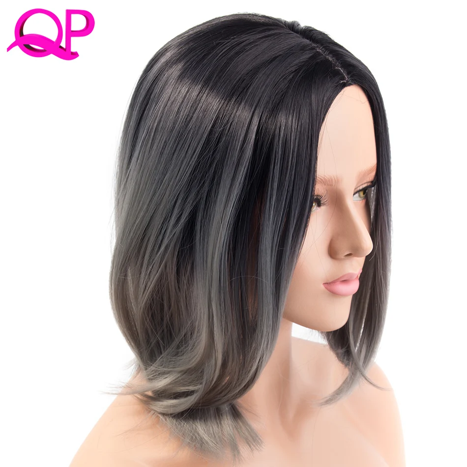 Qphair Ombre Синий парик синтетические волосы короткие парики для бобо парики с прямыми волосами