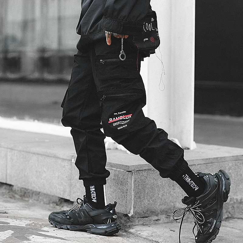 

Zipper Pockets Black Cargo Pants Men Vintage Hip Hop Streetwear Men's Summer Pants Causal Loose Fit Harem Joggers pantalon homme