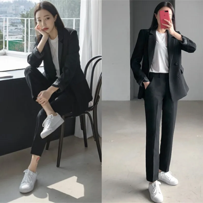 

Women's business suits Fashion long sleeve black blazer Casual ladies suit Pants set 2019 winter new style high quality