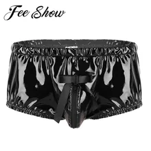 Мужское блестящее нижнее белье Wetlook, на молнии, с выпуклой сумкой, мужские гофрированные трусы бикини с высокой посадкой, нижнее белье, мужские латексные трусы