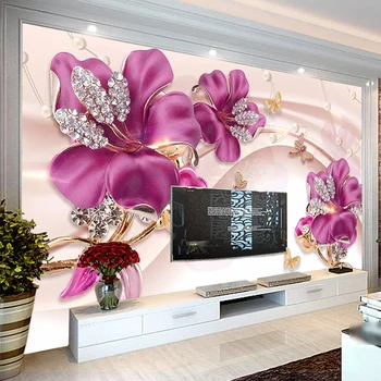 Custom Mural Wall Paper 3D Stereoscopic Flower Jewelry Living Room TV Background Wall Decorative Wall Painting Photo Wallpaper