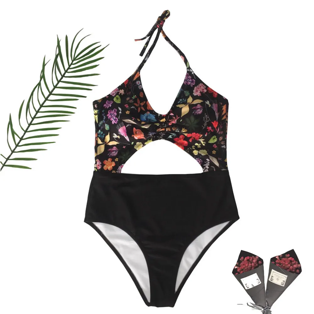 XS New Biquini brasileiro Floral backless sexy one piece swimsuit Women