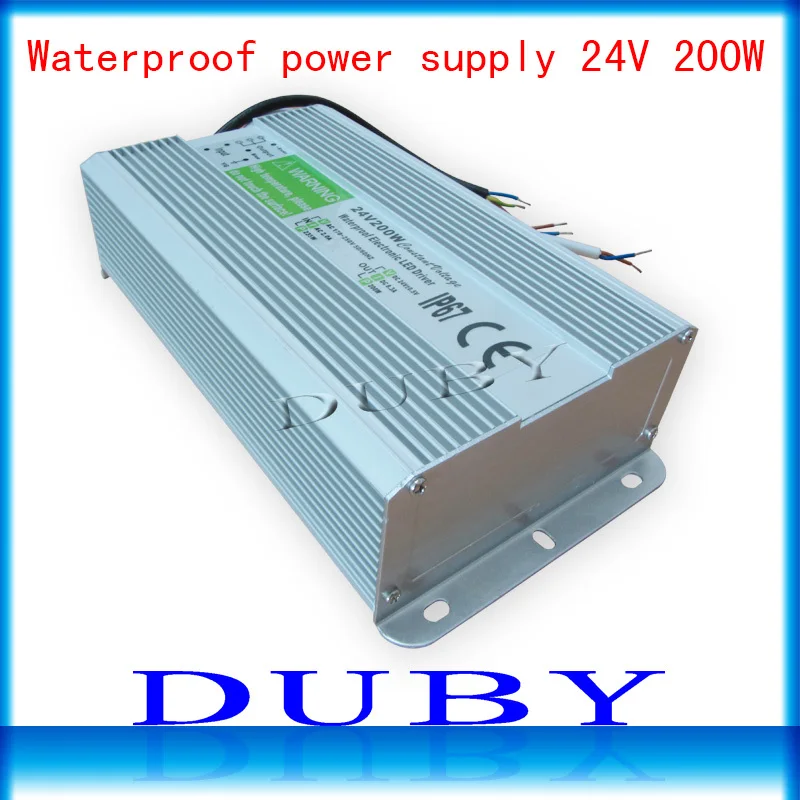 

10piece/lot IP67 24V 8.3A 200W AC100-240V Input Electronic Waterproof Led Power Supply/ Led Adapter 24V 200W free Fedex