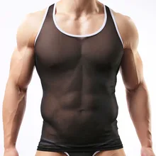 Сексуальный мужской жилет I-shaped марлевые сетчатые мужские майки прозрачные дышащие быстросохнущие трусы Экзотическая одежда дропшиппинг