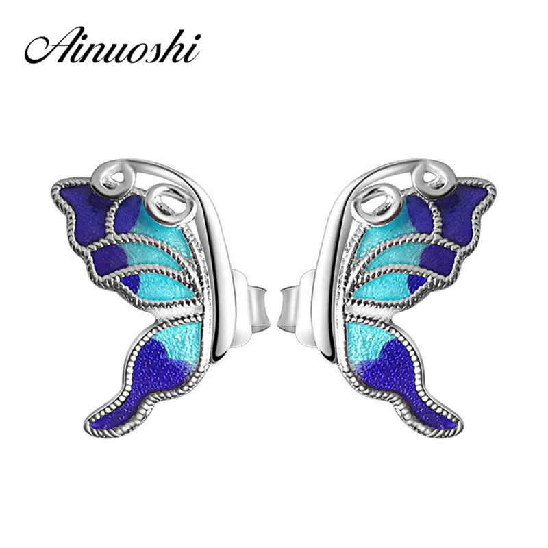 

Trendy Genuine 925 Solid Sterling Silver Earring Butterfly Enamel Big Vintage Bohemian Boho Earrings for Women Fashion Jewelry