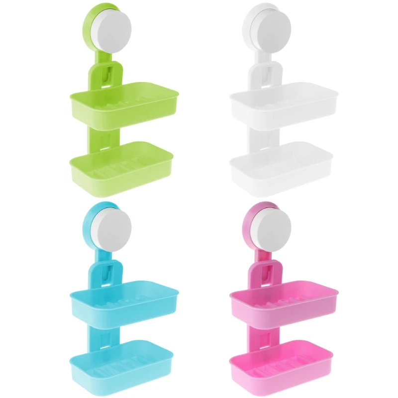 

Plastic Double Soap Plate Wall Sponge Container Suction Cup Bathroom Draining