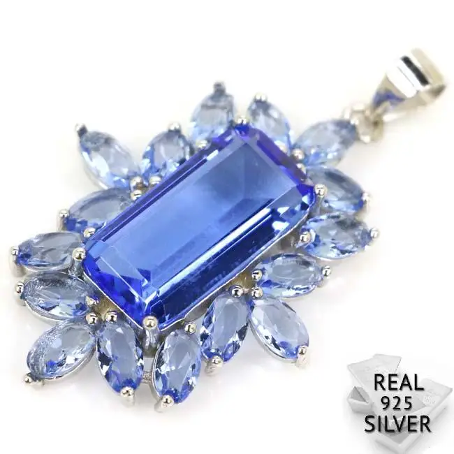 

Guaranteed Real 925 Solid Sterling Silver 3.9g Deluxe Blue Violet Tanzanite CZ Pendant 38x23mm