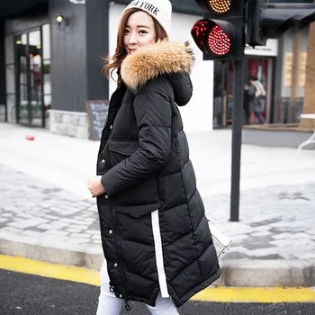

Large Real Raccoon Fur 2019 Women's Winter Coat White Duck Down Jackets Women's Parkas Hooded Woman Outwear Loose Clothing