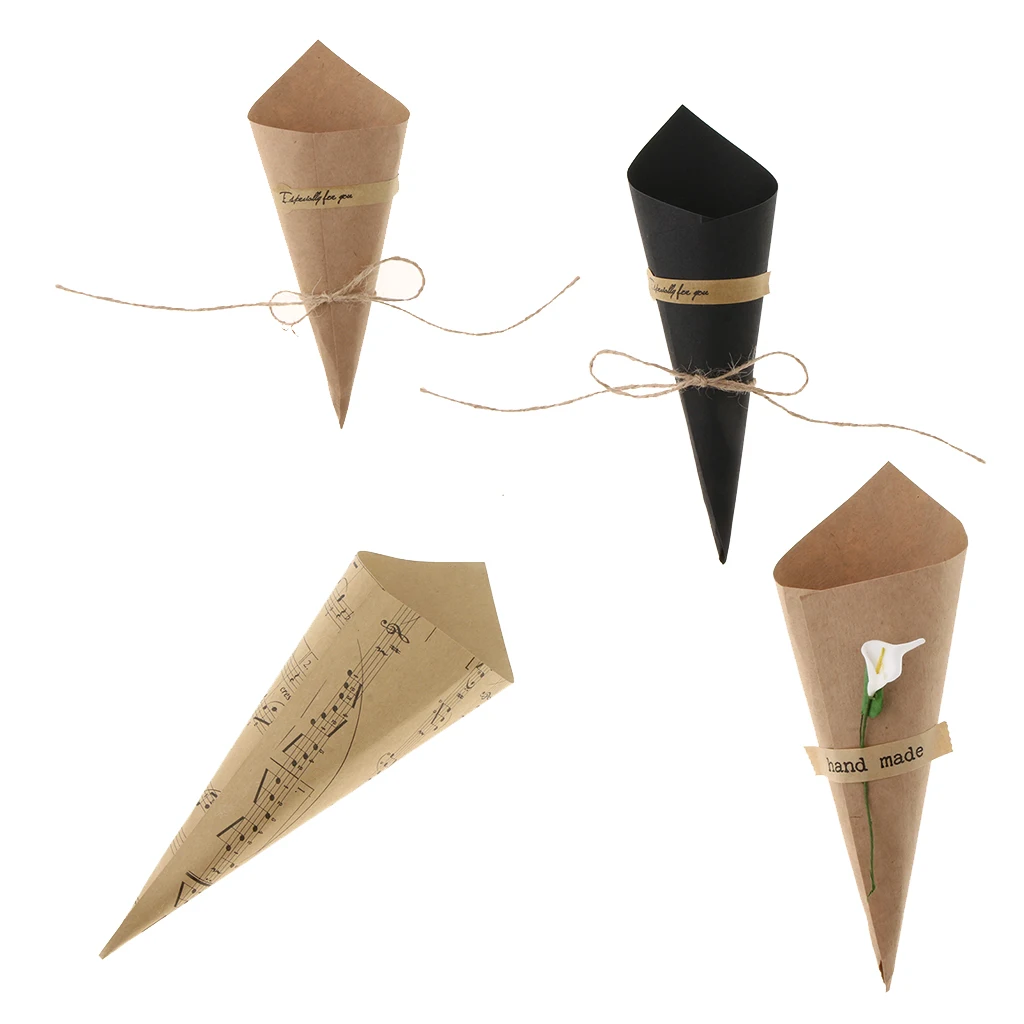 MagiDeal  50Pcs Wedding Confetti Paper Cones Bouquet Candy Sweet Flower Packing Vintage sweet Dried Flower DIY Crafts Favors