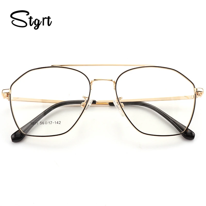 

Stgrt 2019 Adult Fashionable Bi-beam Metal Spectacle Frame New Style Retro Large Frame Flat Lens Polygon Art Spectacle Frame