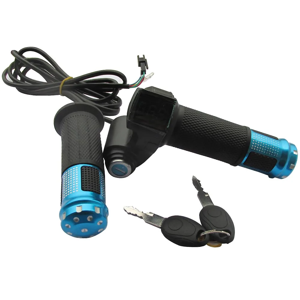 

24V/36V/48V/60V/72V ebike throttle with Battery power LED display Switch Handlebar Grips for electric bicycle/scooter blue