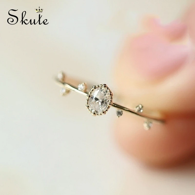 Skute Chic Lovely Rose Gold Color Twig Rings for Women Elegant Tiny Finger Inlaid Green Zircon Fashion Party Jewelry | Украшения и