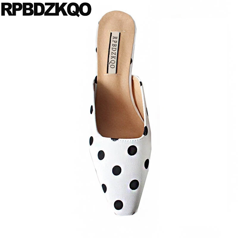 

Square Slides Slingback Kawaii Sandals High Heels Pumps Polka Dot Mules Closed Toe Cute Women Shoes 2018 Spring Chunky Slippers