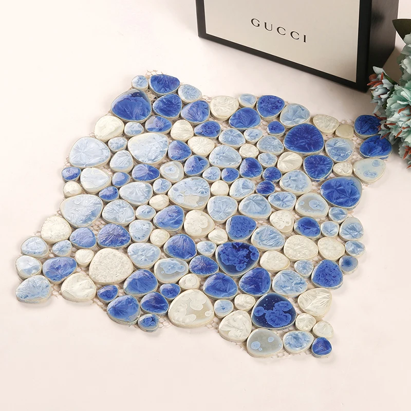 

Kepinfy ceramic mosaic decals for bathroom tiles light blue withe color mixed DIY pebble mosaico