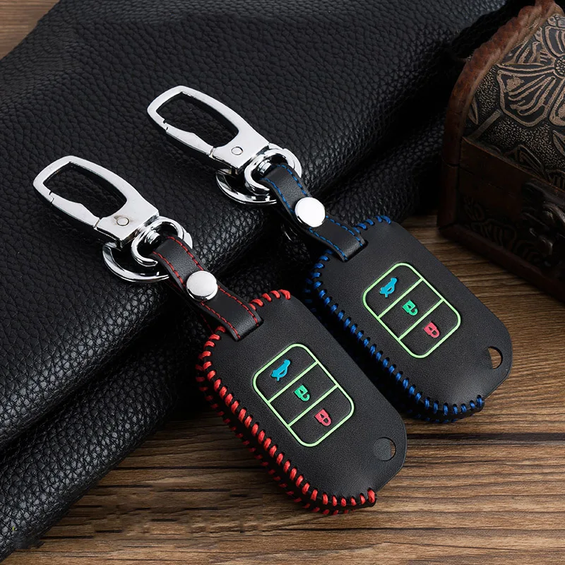 

Hand sewing Luminous Leather Remote Car Key Cover Case For Honda Civic CR-V HR-V Accord Jade Crider Odyssey 2015-2018 Protect
