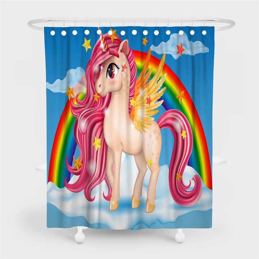 3D Beach Unicorn Shower Curtain Bathroom Waterproof Polyester Printing Curtains for Bathroom Shower