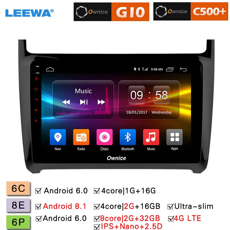 

LEEWA 9 " Android 8.1 8-Core/DDR3 2G/32G/Support 4G Dongle Car Media Player With GPS/FM RDS Radio For Volkswagen Polo 2012-2016