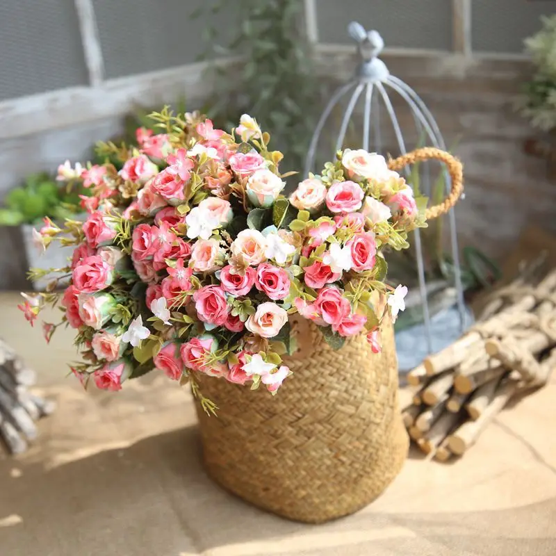 15 Heads/Bouquet Silk Rose European Style Artificial Flower High Quality Bouquet Fake Flowers Wedding Home Party Decoration