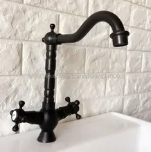 Oil Rubbed Bronze Double Handle Bathroom Basin Sink Mixer Taps Deck Mounted Single Holder Swivel Spout Faucet Knf361 deck mount waterfall glass spout basin sink faucet square shape bathroom vessel sink mixer taps oil rubbed bronze