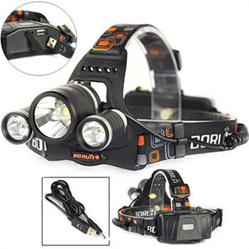 BORUIT 8000Lm 3x XM L2 LED 18650 Headlight Headlamp Head Torch Light