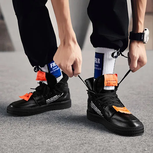 Дизайнерская обувь Harajuku толстой подошве пинетки Для мужчин ботильоны Высокая платформа кроссовки сетки плюс Размеры подошва лоскутное тренер Топ - Цвет: Черный