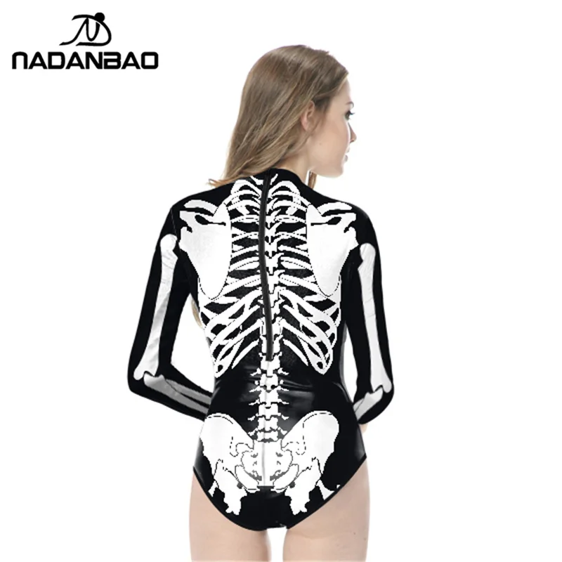 2018 قطعة واحدة ملابس السباحة Loog كم انغلق تصفح الاستحمام دعوى الأبيض الجمجمة ملابس سباحة مطبوعة النساء مايوه دي باين Y02023