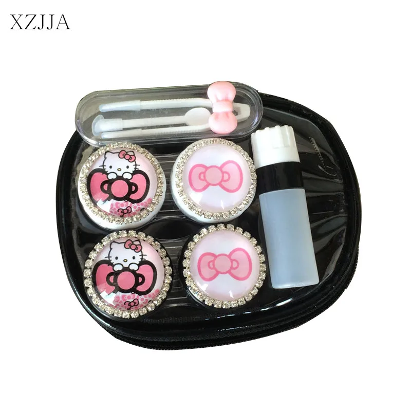 

XZJJA Women Contact Lenses Storage Box Cartoon bowknot Cat Contact lens Box Eyes Care Kit Holder Travel Washer Cleaner Container